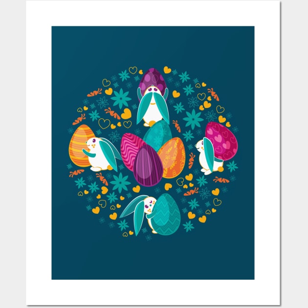 Busy Easter Bunnies // teal Wall Art by SelmaCardoso